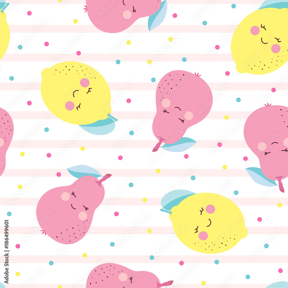 pattern with cute cartoon fruits pattern with cute cartoon fruits