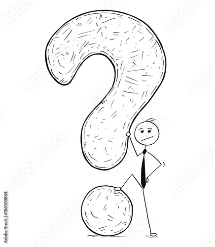 Conceptual Cartoon of Businessman Posing With Large Question Mark