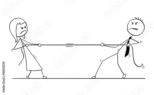 Conceptual Cartoon of Business Man and Woman Competition