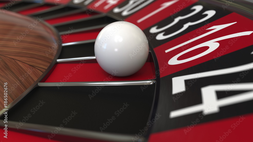 Casino roulette wheel ball hits 16 sixteen red. 3D rendering Casino roulette wheel ball hits 16 sixteen red. 3D rendering