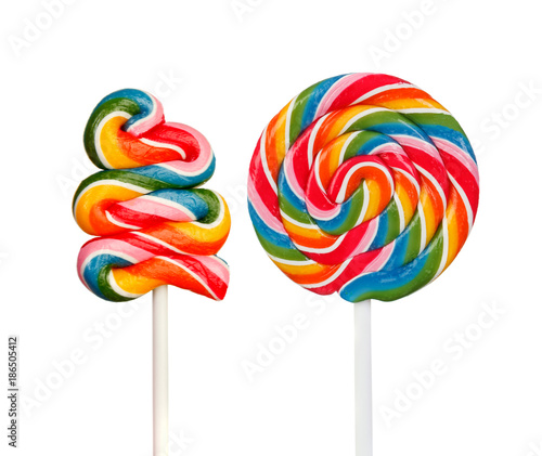 Two lollipops with many colors in a spiral