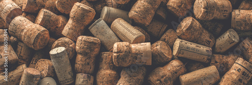 Wein und Champagner Korken auf dunkelem Hintergrund (Wein Konzept)