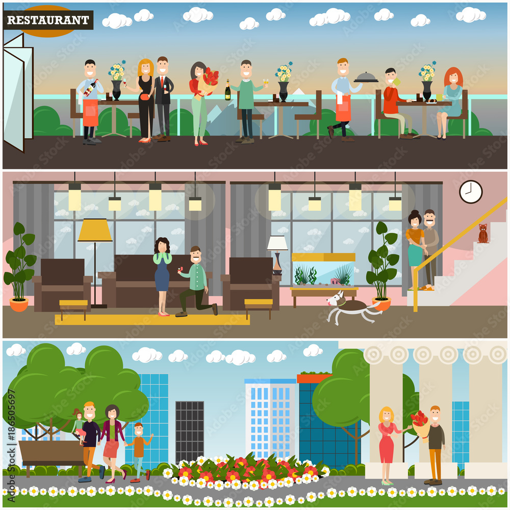 People and relations concept vector flat poster or banner set People and relations concept vector flat poster or banner set