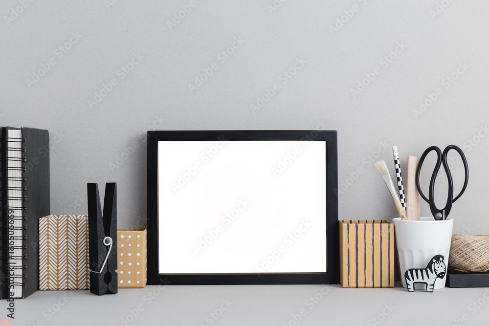 Obraz premium Frame on a desk mock up.