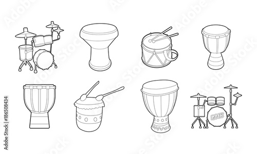 Drums icon set, outline style