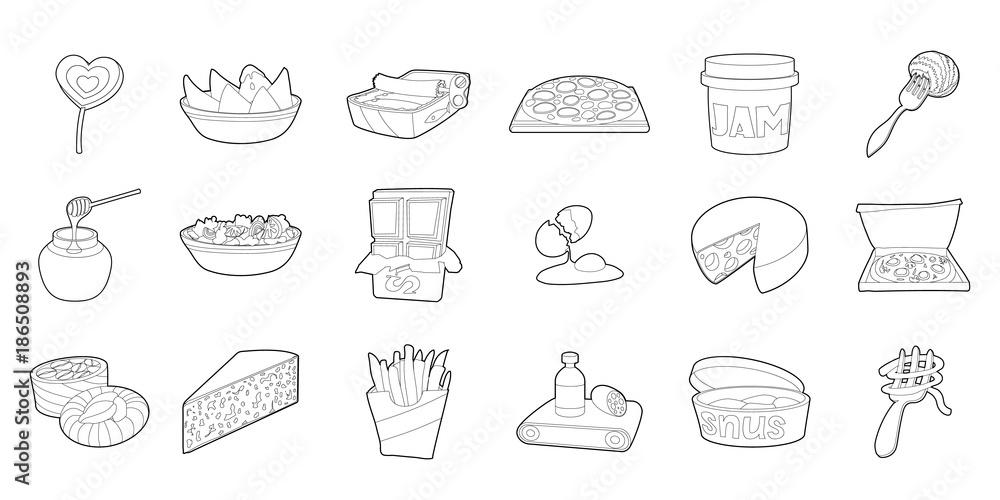 Food icon set, outline style