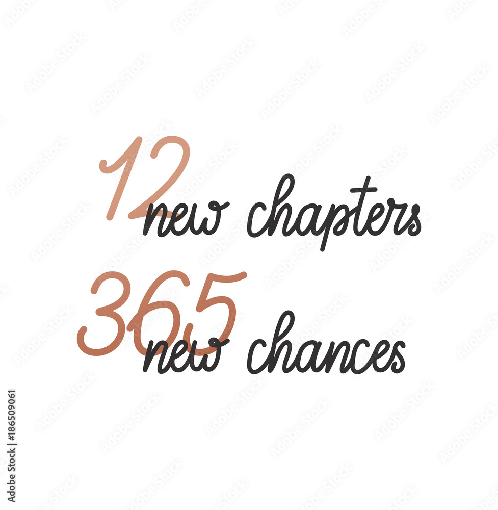 .12 new chapters 365 new chances new year card. trendy pink design with golden elements and lettering. new year greeting card.