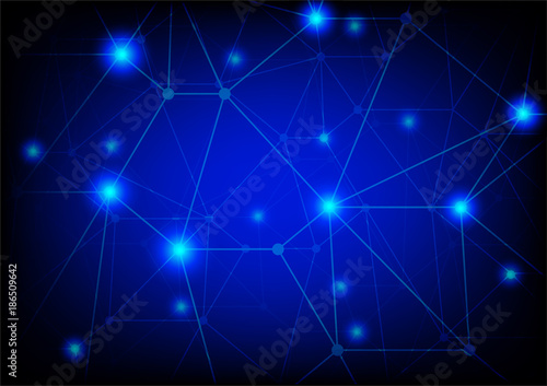 Sparkling lights with connection lines on blue background