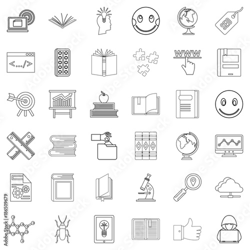 Seminar icons set, outline style