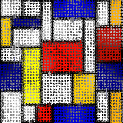Seamless background pattern. Imitation of a texture of rough canvas painted with plaid pattern.