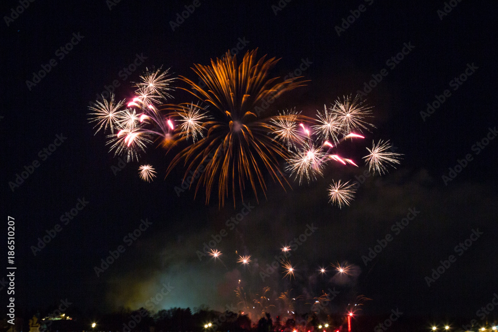 Colorful firework in Prague on New Year celebration