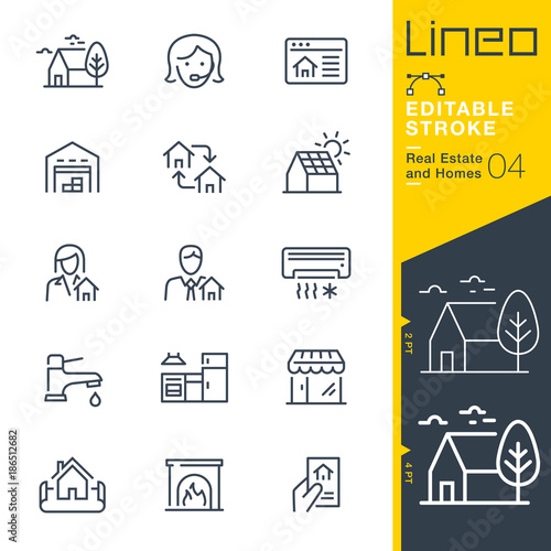 Lineo Editable Stroke - Real Estate and Homes line icons.