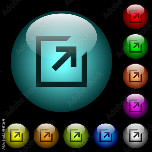 Export with inner arrow icons in color illuminated glass buttons