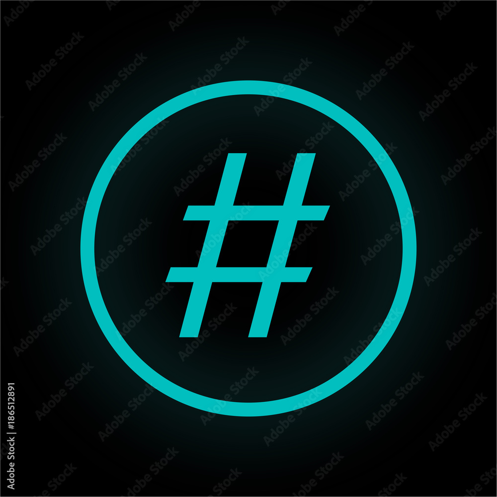 Obraz premium Neon Button rund - Hashtag