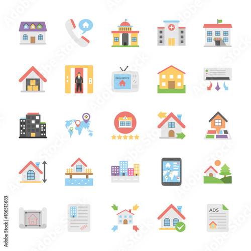 Creative Flat Icons Set Of Real Estate 
