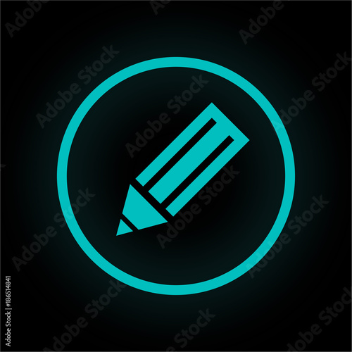 Neon Button rund - Schreiben-Symbol