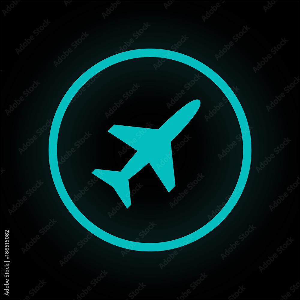 Neon Button rund - Flugzeug