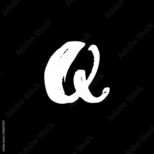 Letter Q. Handwritten by dry brush. Rough strokes font. Vector illustration. Grunge style elegant alphabet.