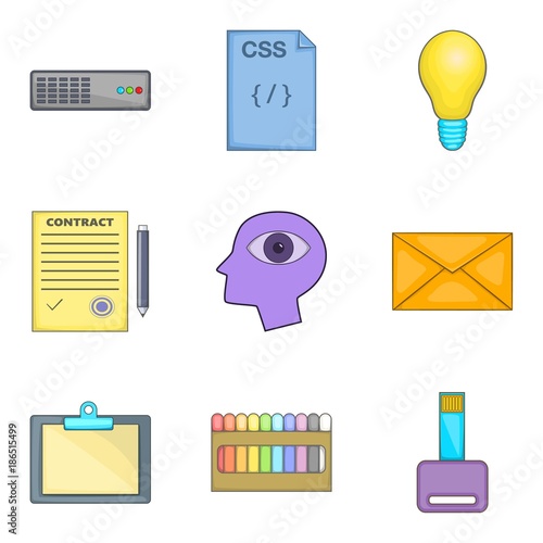 Creative job icons set, cartoon style