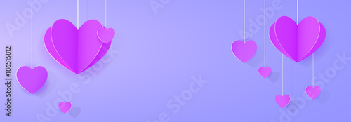 Purple heart-shaped festoon banner template for design