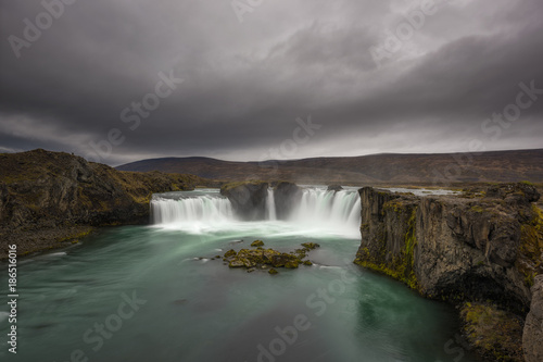 Godafoss also known as Waterfall of the Gods in Iceland on a dreary day