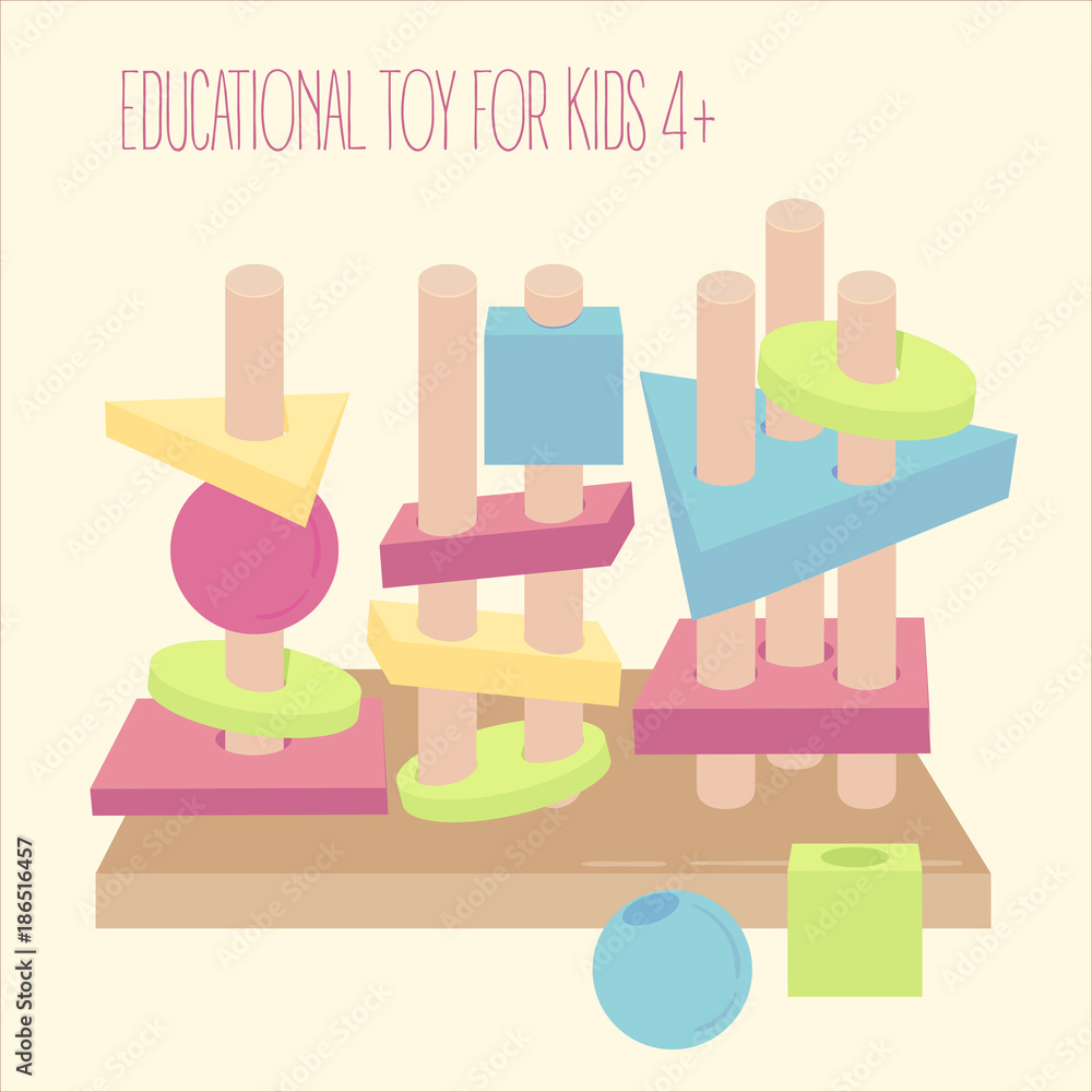Wooden blocks beads on pegs educational game Wooden blocks beads on pegs educational game