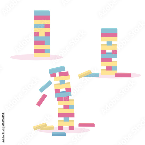 Set of tower game jenga. Wooden block game