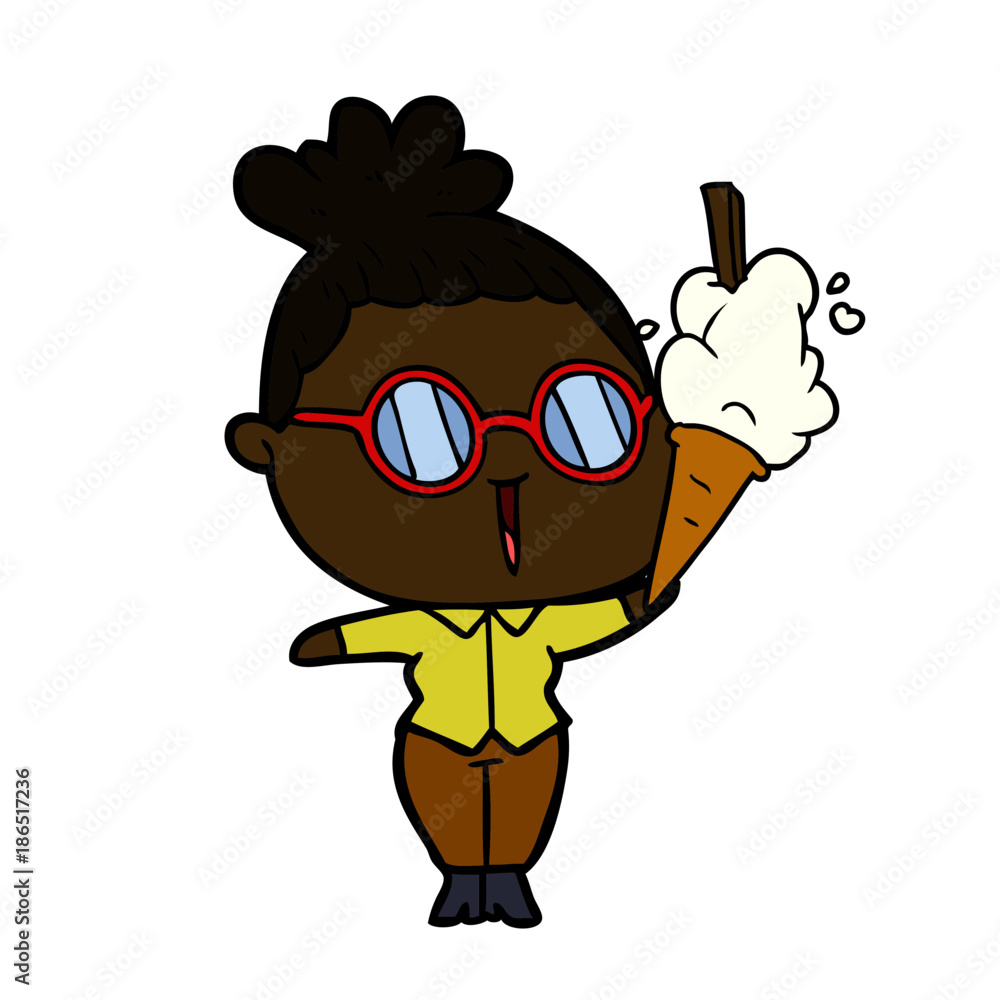 cartoon woman wearing spectacles with ice cream cartoon woman wearing spectacles with ice cream
