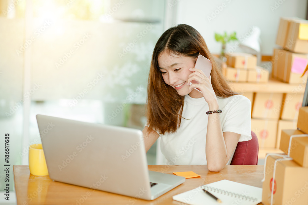beautiful women owner business woman work at home for online shopping .online business concept beautiful women owner business woman work at home for online shopping .online business concept
