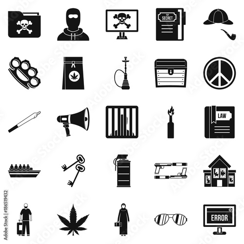Wrongdoing icons set, simple style