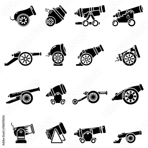 Print op canvas Cannon retro icons set, simple style
