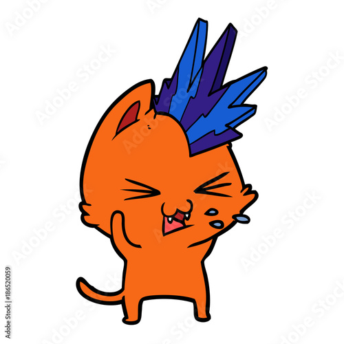 Fototapeta Naklejka Na Ścianę i Meble -  cartoon punk rock cat hissing