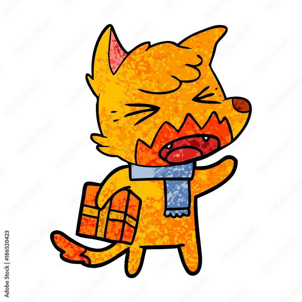 fox cartoon character with present fox cartoon character with present