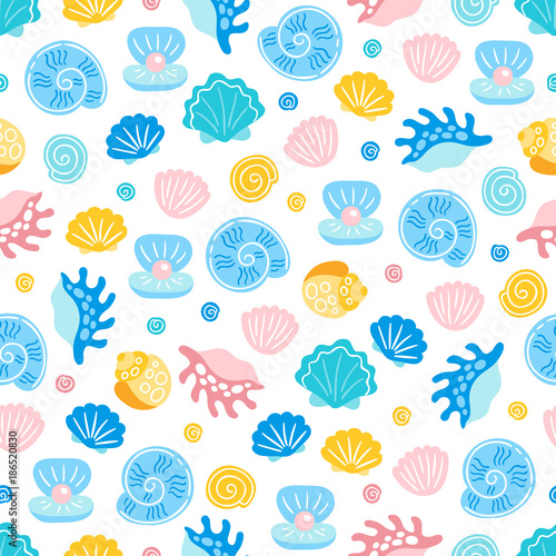 Seamless pattern with shell and pearl