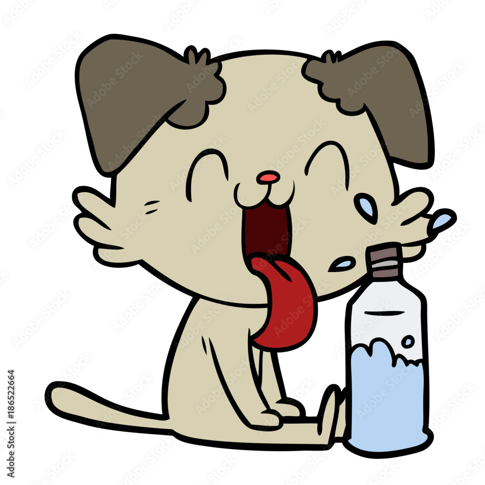 cartoon panting dog with water cartoon panting dog with water