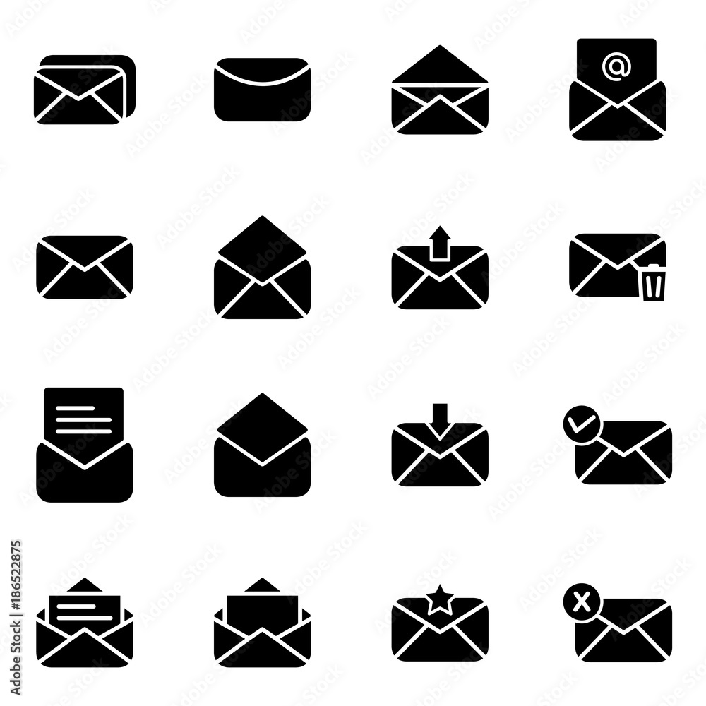 Set of icon for email and message. Simple set of mail related icons collection Set of icon for email and message. Simple set of mail related icons collection