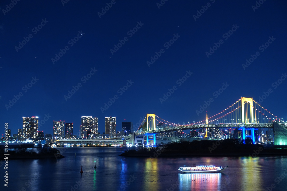 Night view of Rainbow Bridge, Odaiba Tokyo, Japan