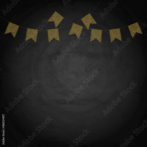 Chalkboard background with golden bunting flags
