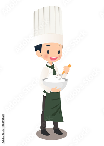 男性パティシエが生クリームを泡立てているイラスト画像