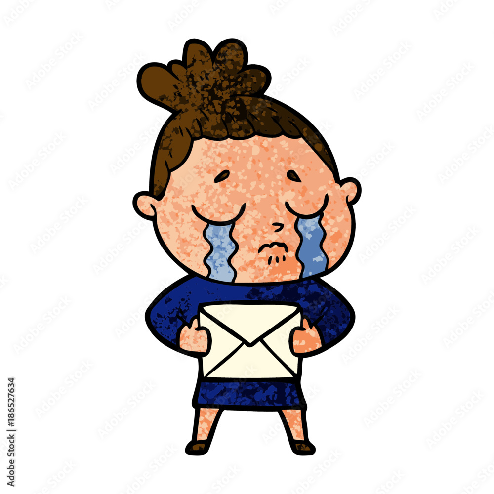 cartoon crying woman with letter cartoon crying woman with letter
