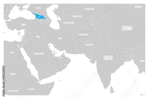 Georgia blue marked in political map of South Asia and Middle East. Simple flat vector map..