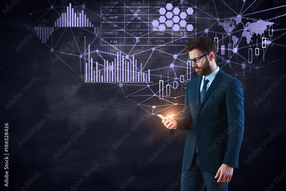 Media, touchscreen and analytics concept Media, touchscreen and analytics concept