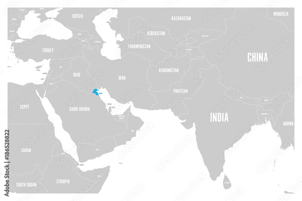 Kuwait In Asia Map Kuwait Blue Marked In Political Map Of South Asia And Middle East. Simple  Flat Vector Map.. Stock Vector | Adobe Stock