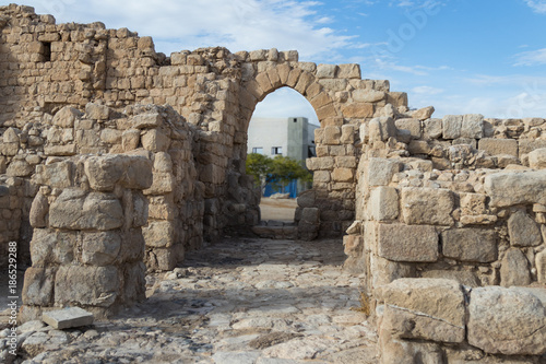 Fragment  of Monastery of St. Euthymius ruins located in Ma'ale Adumim industrial zone in Israel photo