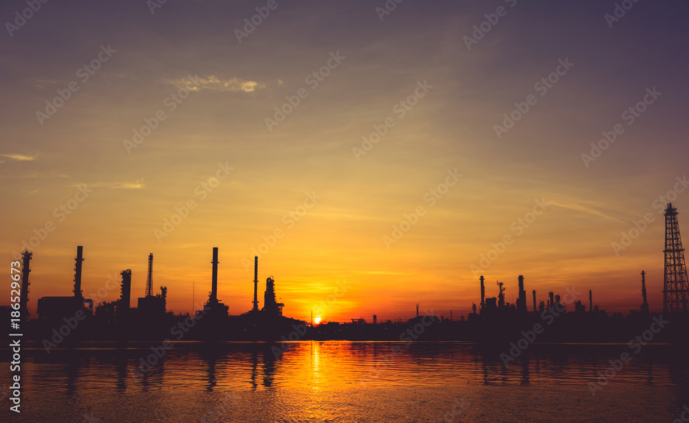 oil refineries and evening light.