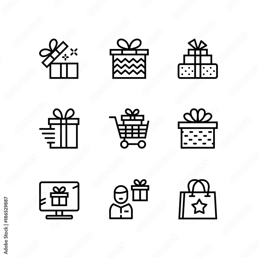 Gift, present, surprise vector simple outline icons for web and mobile design pack 2