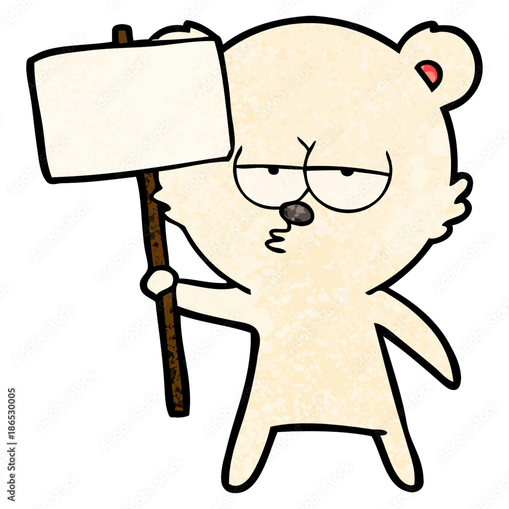 bored polar bear cartoon with sign 