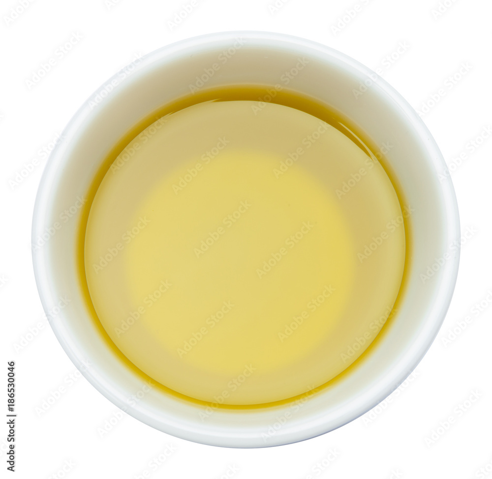 Top view of olive oil bowl isolated on white Top view of olive oil bowl isolated on white