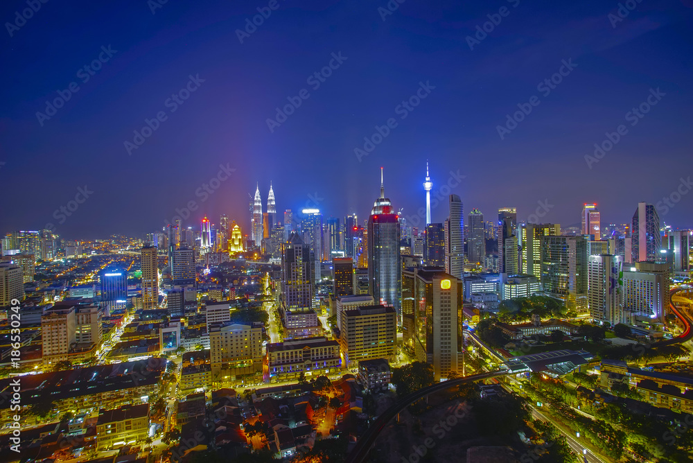 Kuala Lumpur, Malaysia City Center skyline at night.