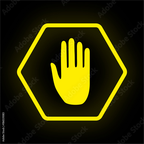 Neon Button Polygon - Handfläche - Stopp
